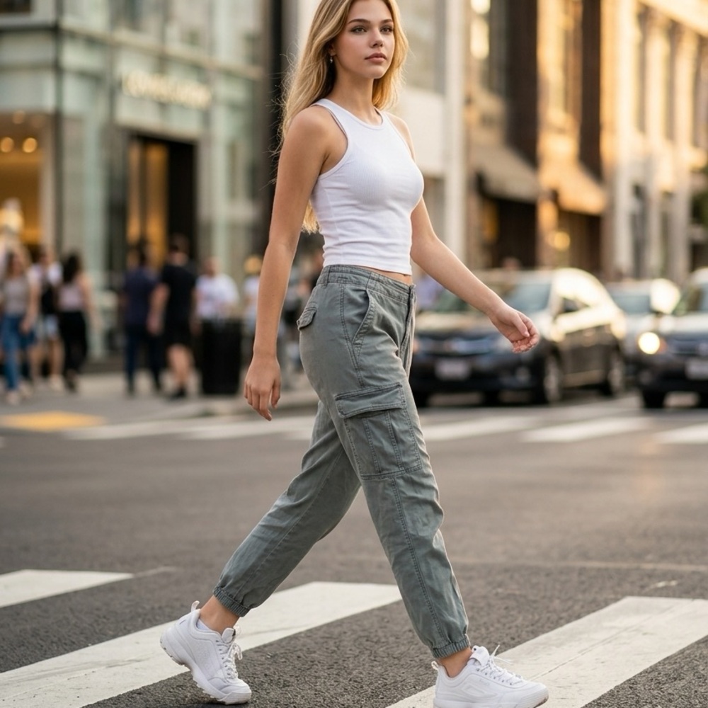 American Eagle Outfitters Women’s Gray/Green Cargo Pants.